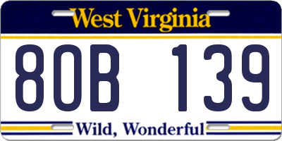 WV license plate 8OB139