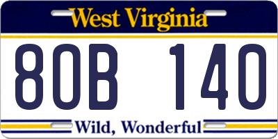 WV license plate 8OB140