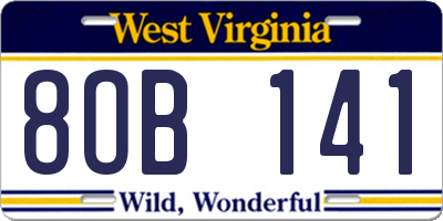 WV license plate 8OB141