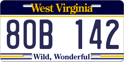 WV license plate 8OB142