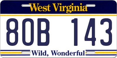 WV license plate 8OB143