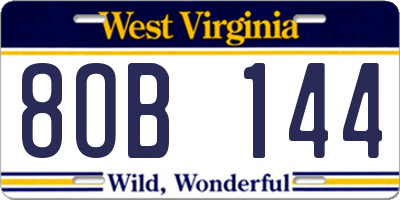 WV license plate 8OB144