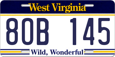 WV license plate 8OB145