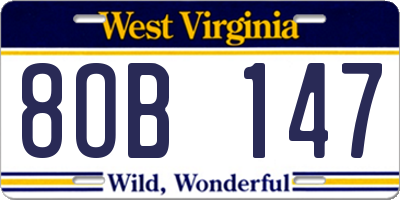 WV license plate 8OB147