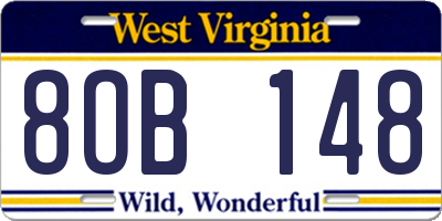 WV license plate 8OB148