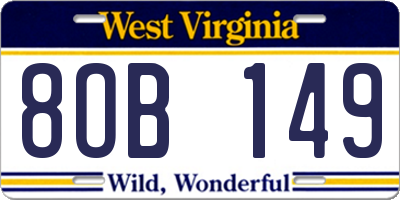 WV license plate 8OB149