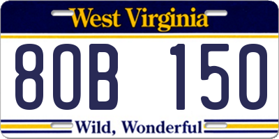 WV license plate 8OB150