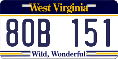 WV license plate 8OB151