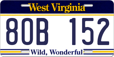 WV license plate 8OB152