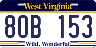 WV license plate 8OB153