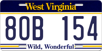 WV license plate 8OB154