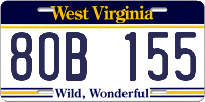 WV license plate 8OB155