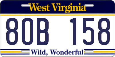 WV license plate 8OB158
