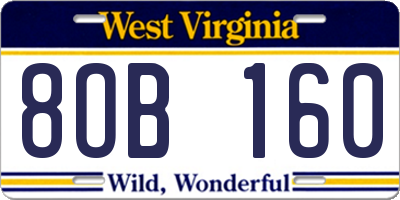 WV license plate 8OB160
