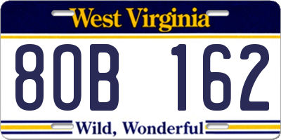 WV license plate 8OB162
