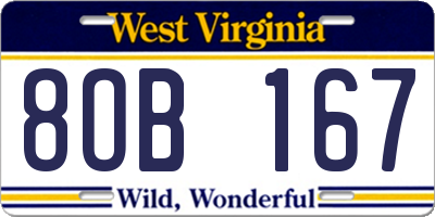 WV license plate 8OB167