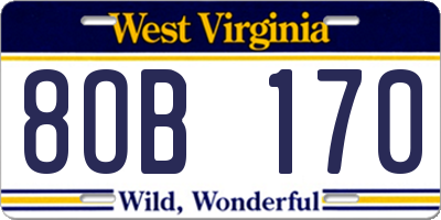 WV license plate 8OB170