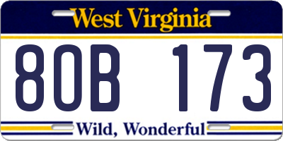 WV license plate 8OB173