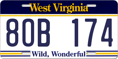 WV license plate 8OB174
