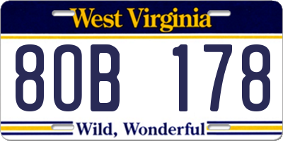WV license plate 8OB178