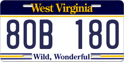 WV license plate 8OB180