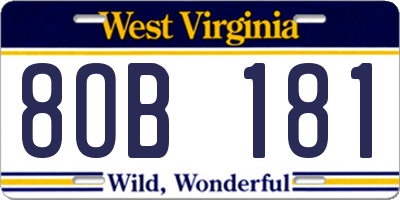 WV license plate 8OB181