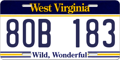 WV license plate 8OB183
