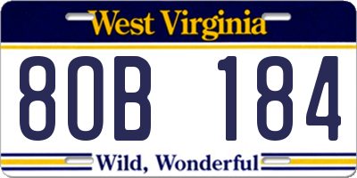 WV license plate 8OB184