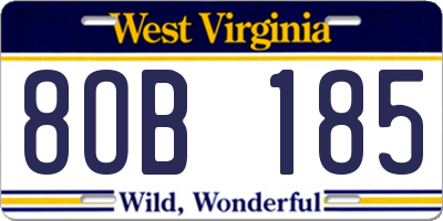 WV license plate 8OB185
