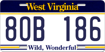 WV license plate 8OB186