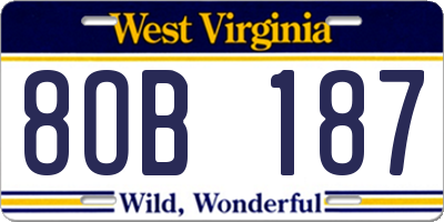 WV license plate 8OB187