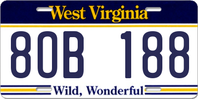 WV license plate 8OB188