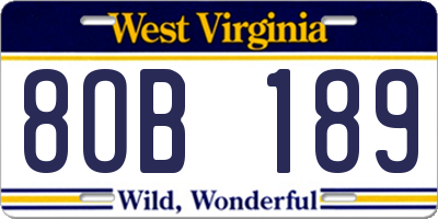 WV license plate 8OB189