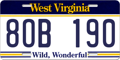 WV license plate 8OB190