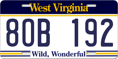 WV license plate 8OB192