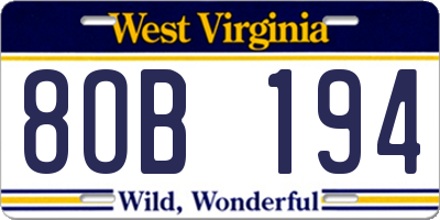 WV license plate 8OB194