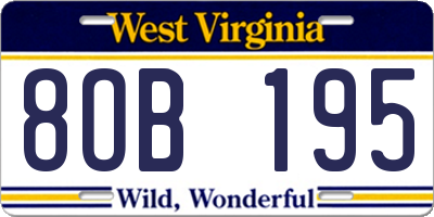 WV license plate 8OB195