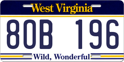 WV license plate 8OB196