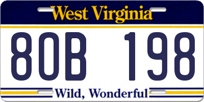 WV license plate 8OB198
