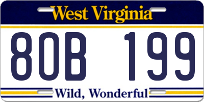 WV license plate 8OB199