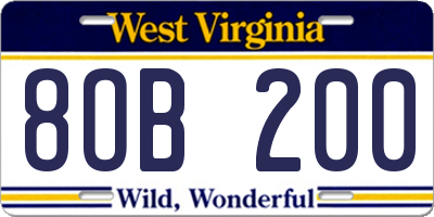 WV license plate 8OB200