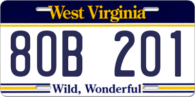 WV license plate 8OB201