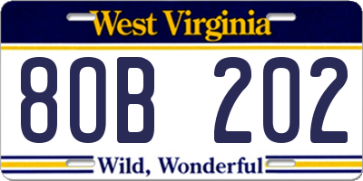 WV license plate 8OB202