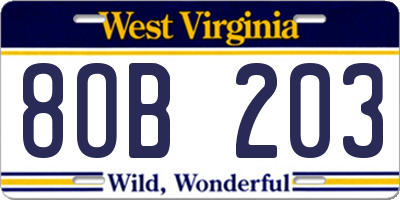WV license plate 8OB203