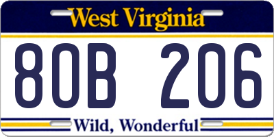 WV license plate 8OB206