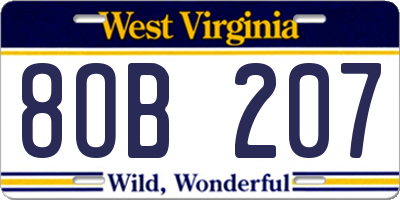 WV license plate 8OB207