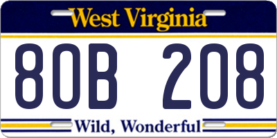 WV license plate 8OB208