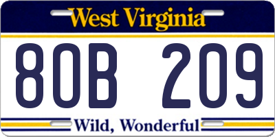 WV license plate 8OB209