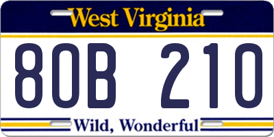 WV license plate 8OB210