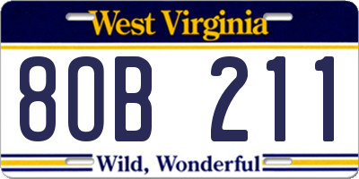 WV license plate 8OB211